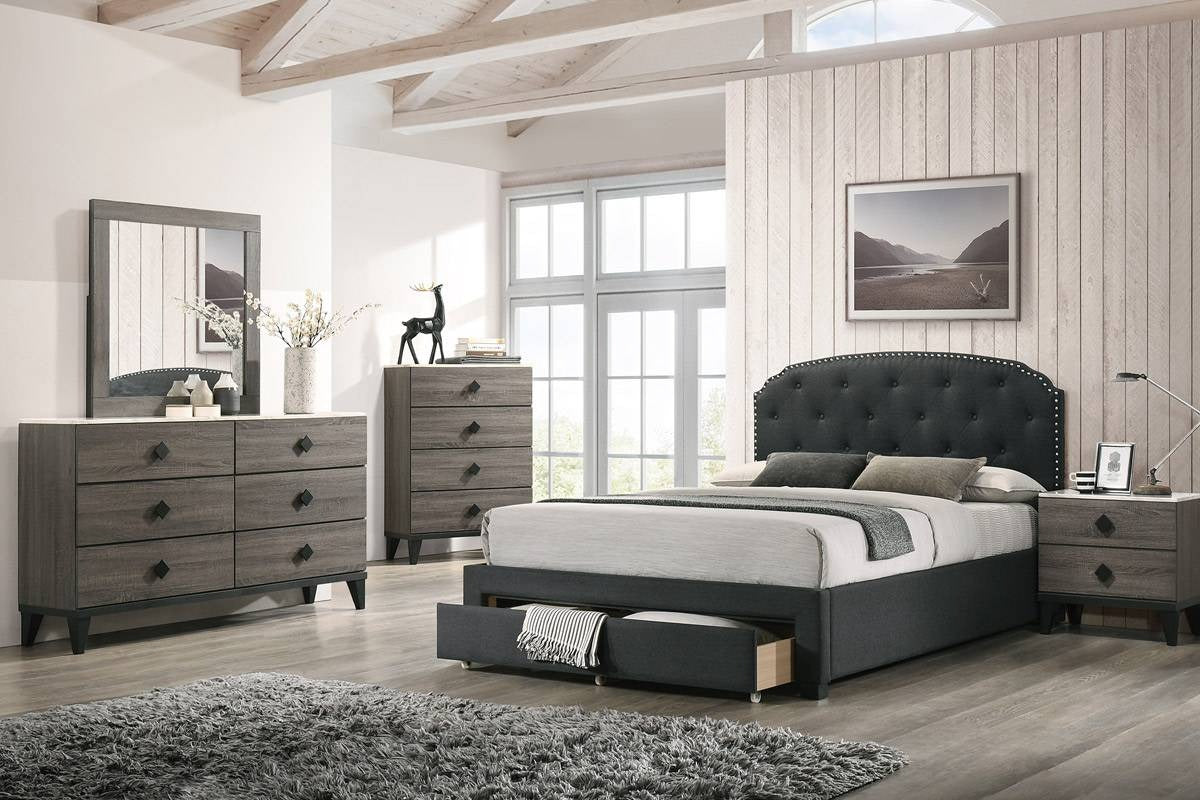 F9509T Twin Bed w/ Drawer- Charcoal Burlap
