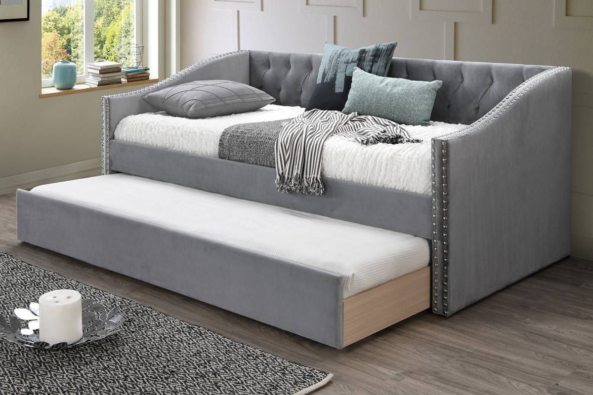 F9456 Day Bed w/ Slats + Trundle Grey